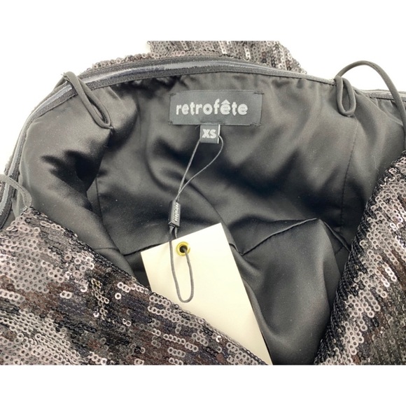 Retrofete Black Mary Sequins Spaghetti Strap Faux Wrap Dress - Picture 5 of 11